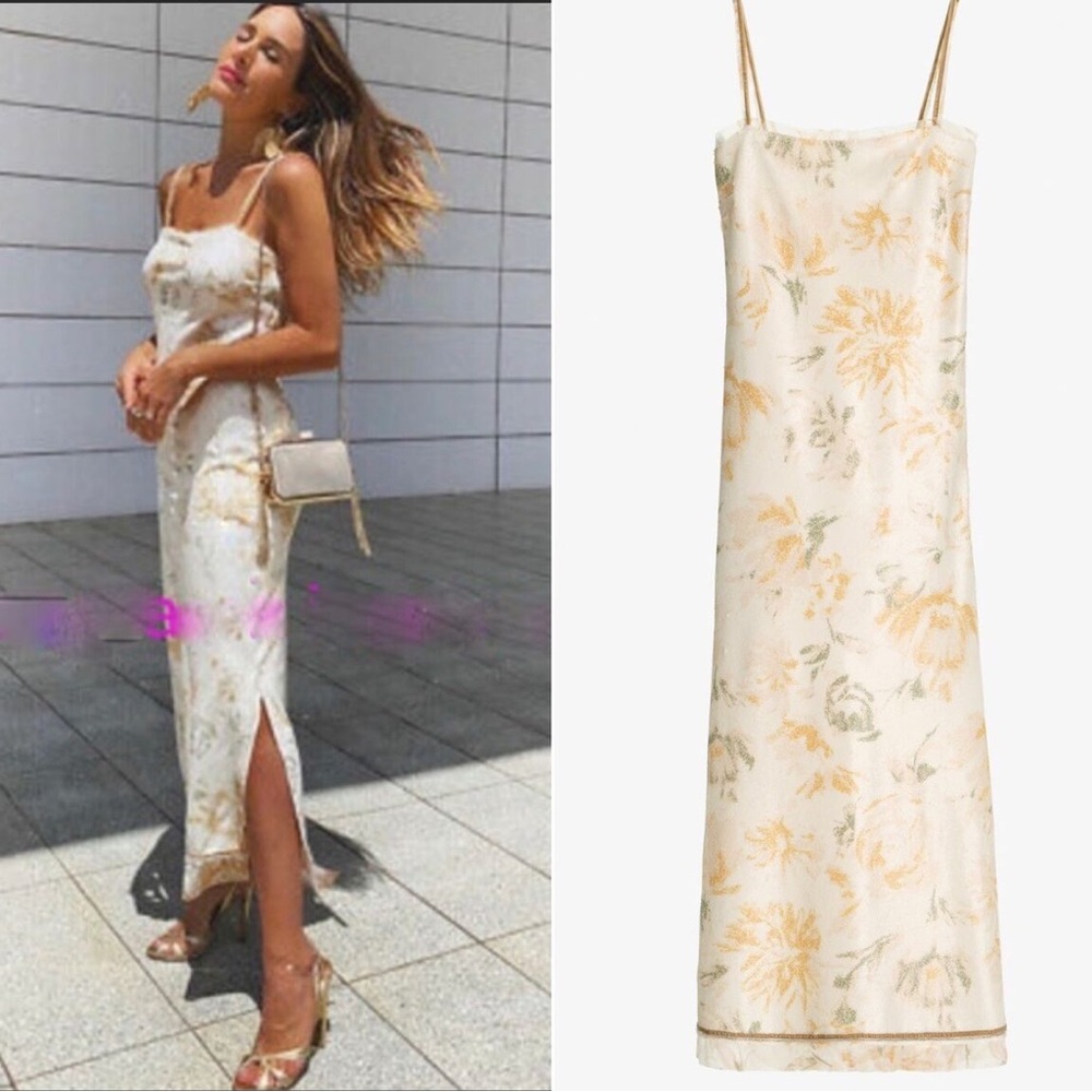 ZARA WOMAN Limited Edition Floral Multicoloured Sequined Strappy Dress Slip